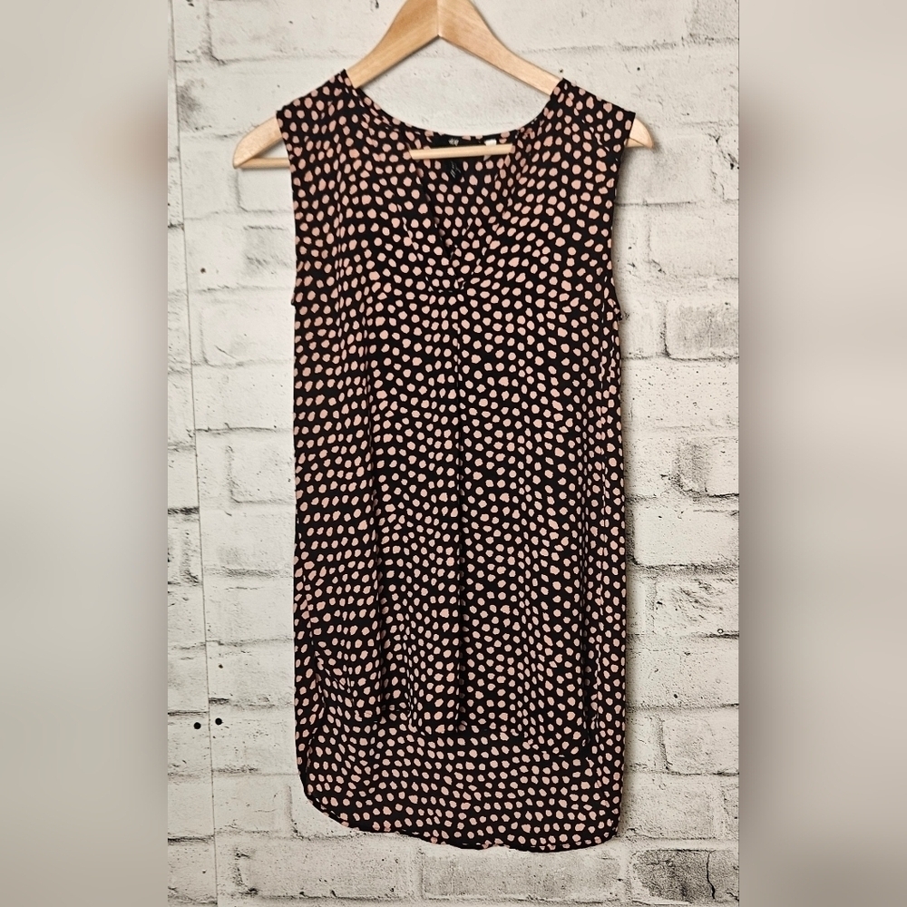H&M Black Pink Polka Dot Sleeveless Blouse Flowy Top Size 2